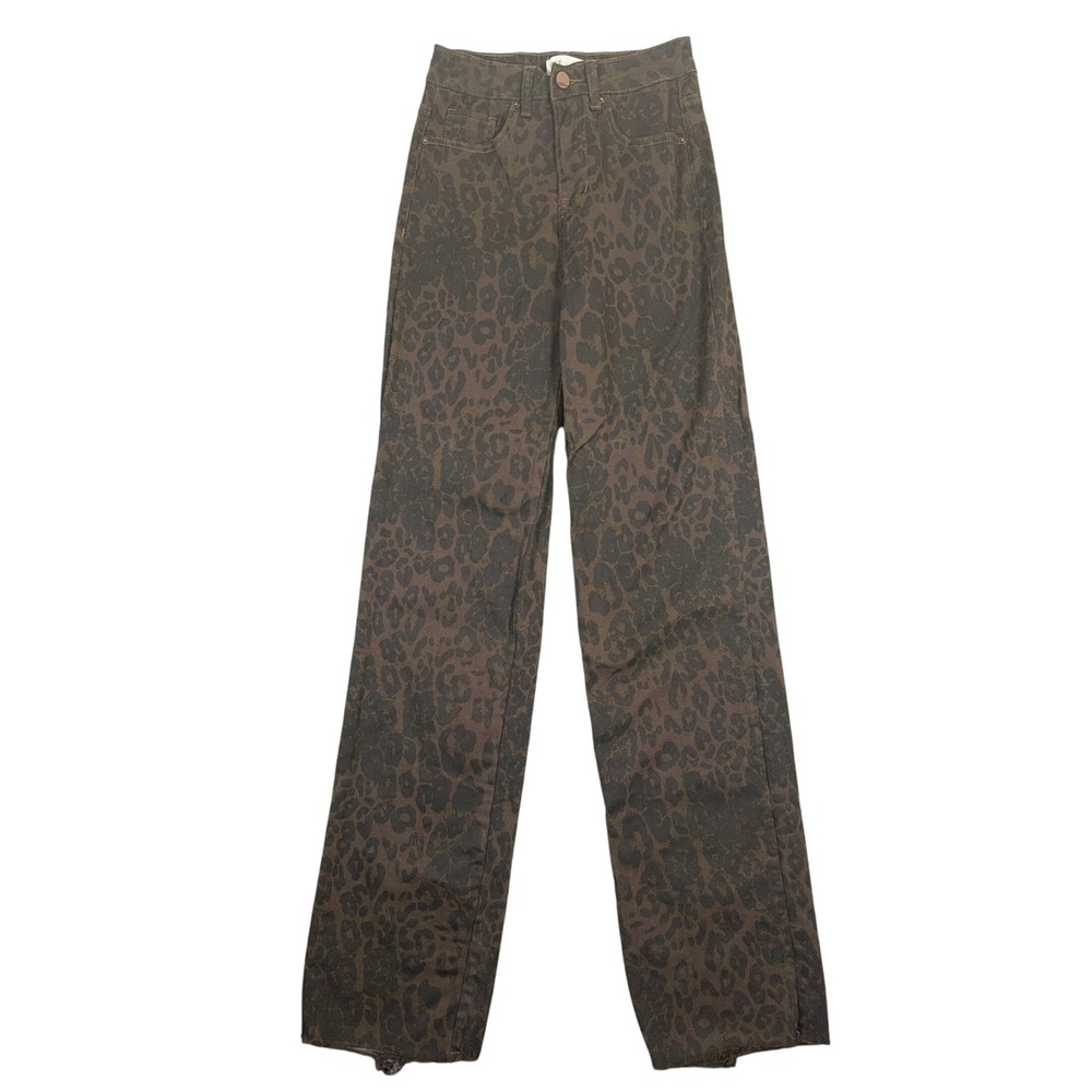 BKE Denim Billie Womens 25x32 Leopard Print High Rise Wide Leg Jeans Brown Black